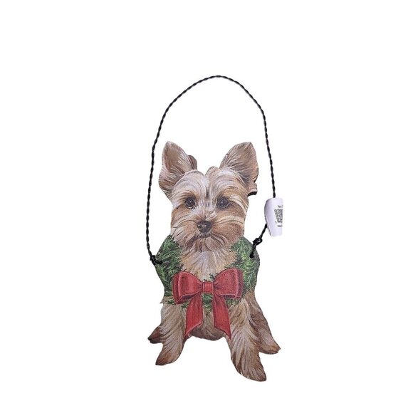 Yorkie Dog Christmas Ornament With Bow Wreath Design By Primitives By Kathy - Picture 2 of 3